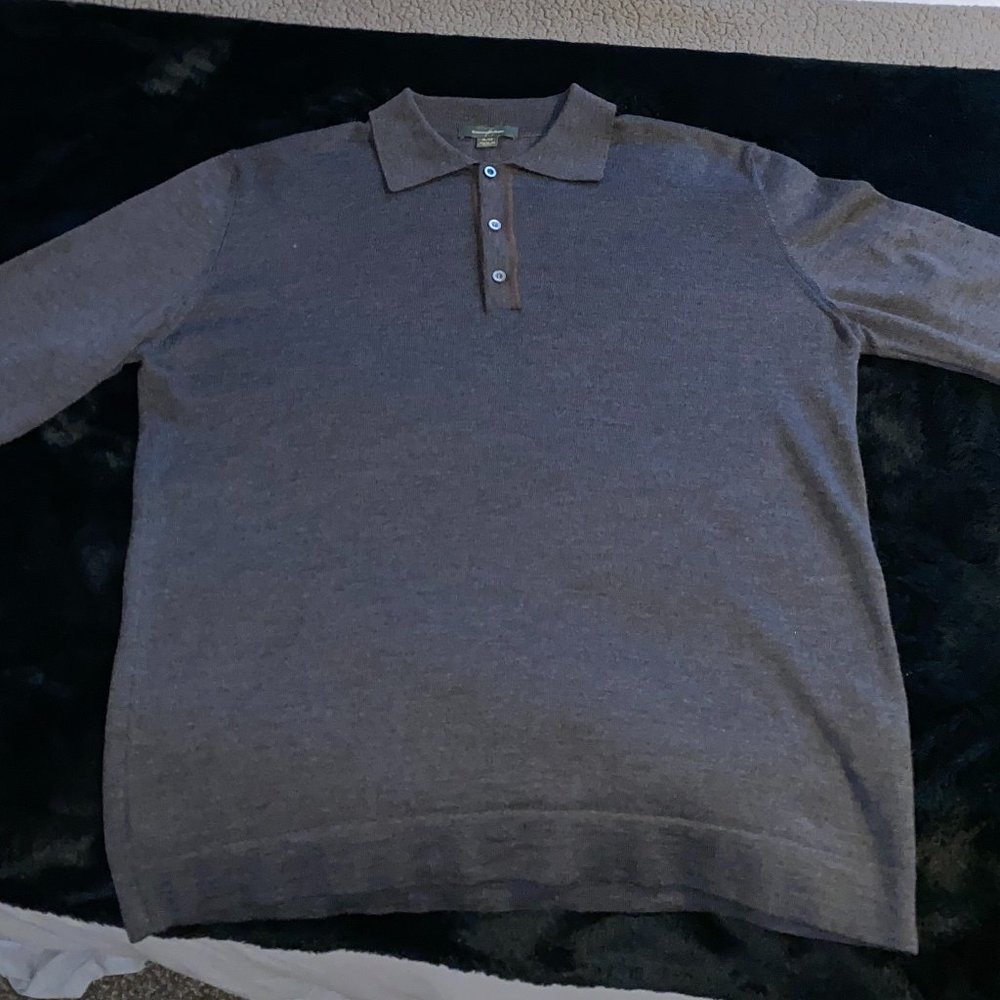 Ermenegildo Zegna Long Sleeve Woven Polo, 100% Silk Like New